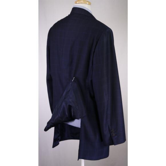 Andrew Lock Bespoke Tailored Navy Blue Windowpane Wool Fleece 2Btn Sportcoat 48L - Picture 8 of 11